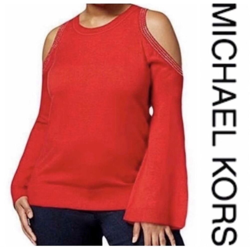 Womens Michael Kors Bling Embellished Cold Shoulder Sweater Top - Sz XS